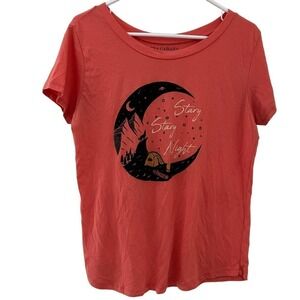 Ana Cabana Stary Night Moon Mountains Wolf Camping Cropped T Shirt Women’s XL